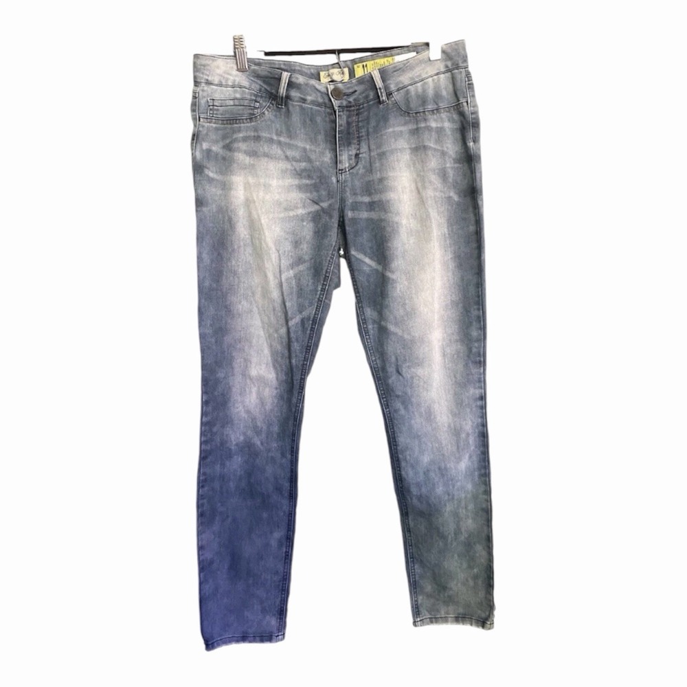 Indigo Rein Stone Wash Skinny Jeans Heavy Fade Whisker Distressed Women's 11
